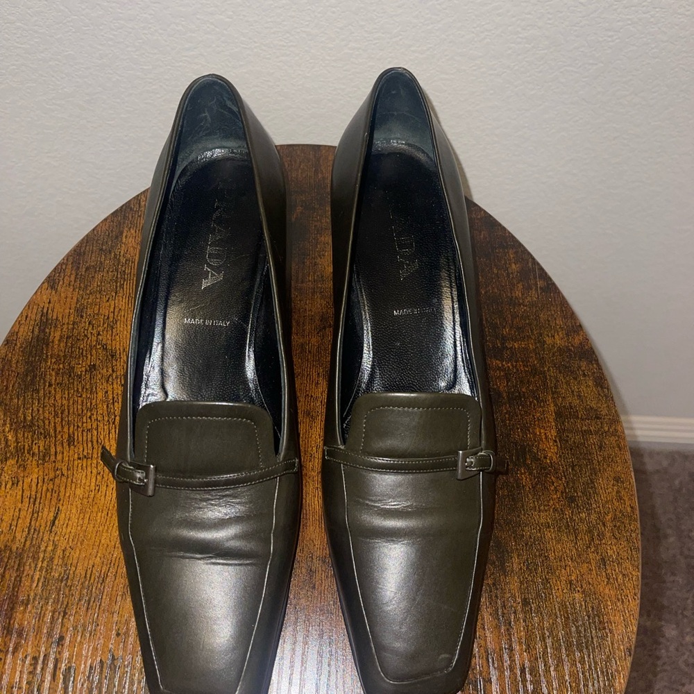 Prada Women's Dark Green Leather Loafers